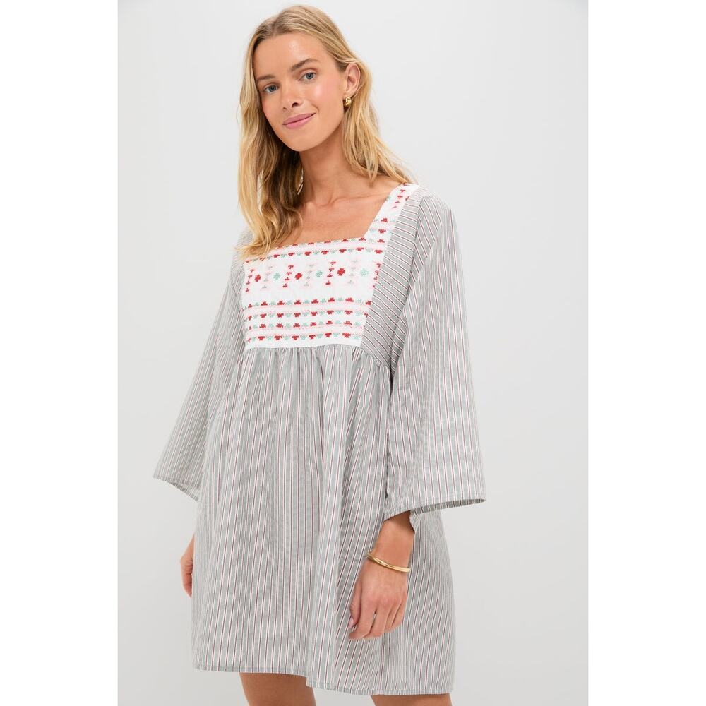 POMANDER PLACE Sage Stripe Embroidered Sadona Dress Size XS NWT